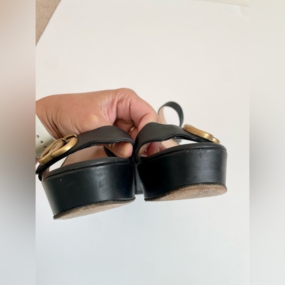Gucci Marmont GG Platform Sandals EU 37 US 7 Black Leather Block High Heel - Picture 12 of 14